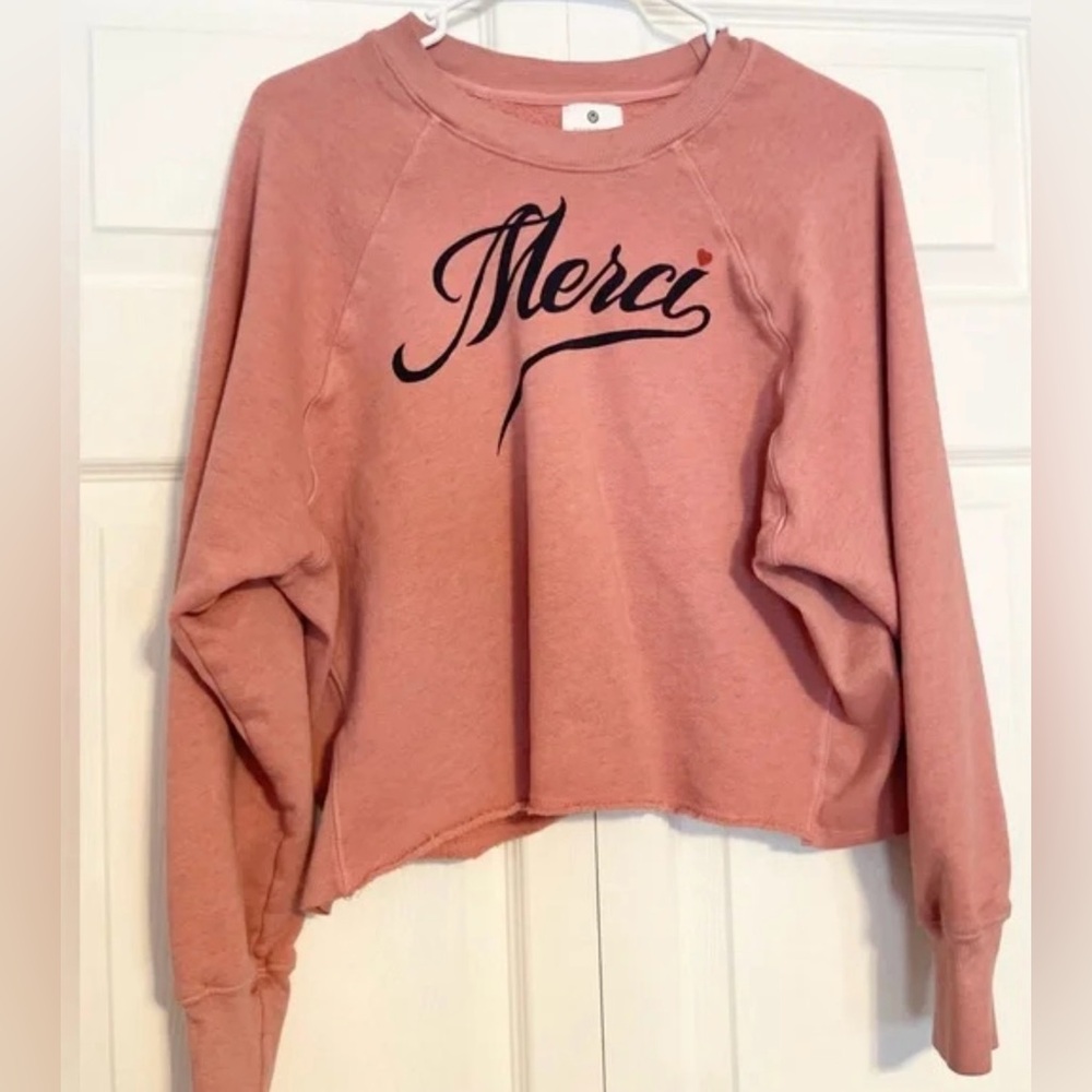 ANTHROPOLOGIE SUNDRY MERCI CREWNECK CROPPED RAGLAN SWEATSHIRT EUC (2/M) - Picture 4 of 7